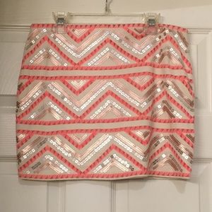 Pink Sequin Tribal Print Mini-Skirt